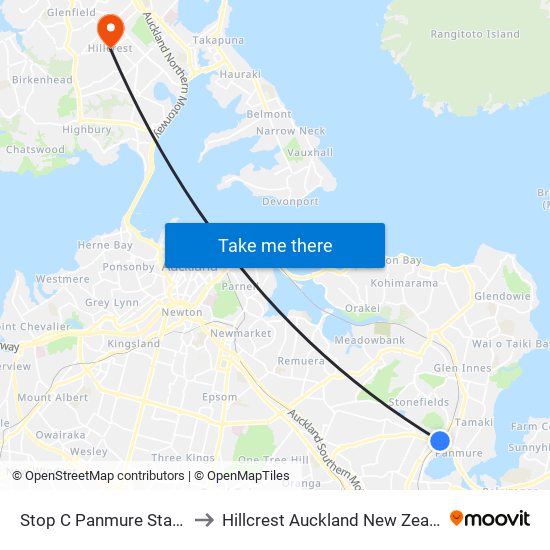 Stop C Panmure Station to Hillcrest Auckland New Zealand map