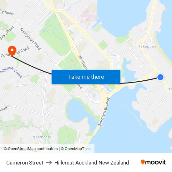 Cameron Street to Hillcrest Auckland New Zealand map