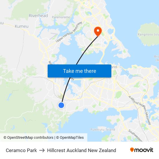 Ceramco Park to Hillcrest Auckland New Zealand map