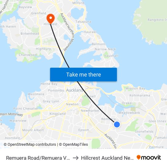 Remuera Road/Remuera Village Shops to Hillcrest Auckland New Zealand map