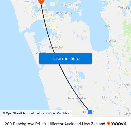 200 Peachgrove Rd to Hillcrest Auckland New Zealand map