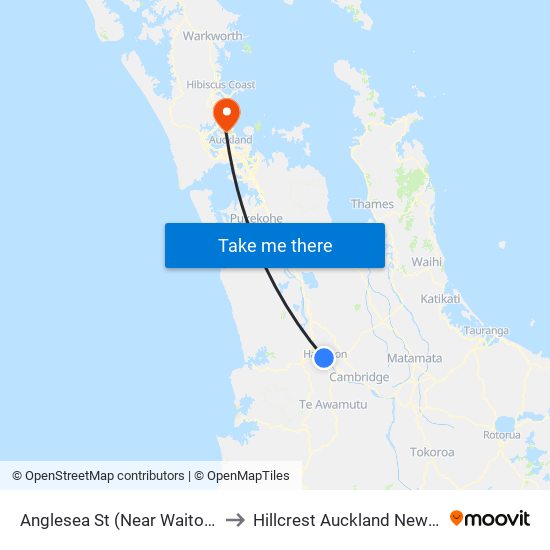 Anglesea St (Near Waitomo Fuel) to Hillcrest Auckland New Zealand map