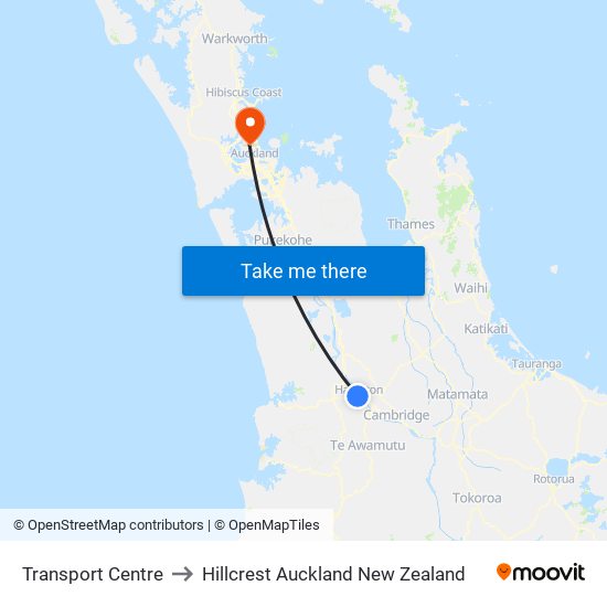 Transport Centre to Hillcrest Auckland New Zealand map