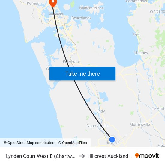 Lynden Court West E (Chartwell Shopping Centre) to Hillcrest Auckland New Zealand map