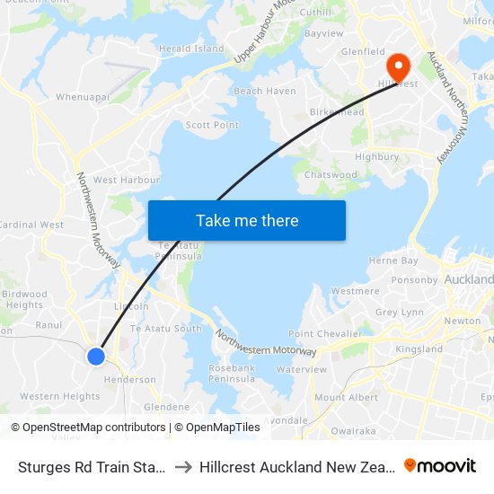 Sturges Rd Train Station to Hillcrest Auckland New Zealand map