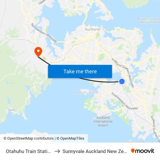 Otahuhu Train Station 2 to Sunnyvale Auckland New Zealand map