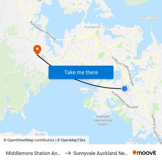 Middlemore Station And Hospital to Sunnyvale Auckland New Zealand map