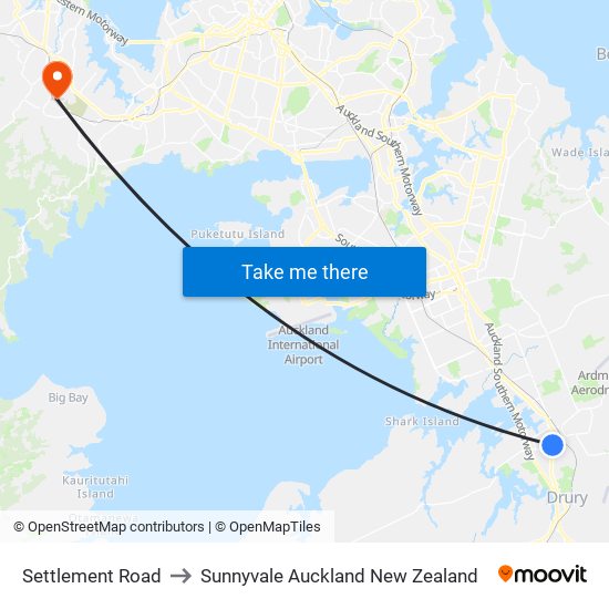 Settlement Road to Sunnyvale Auckland New Zealand map