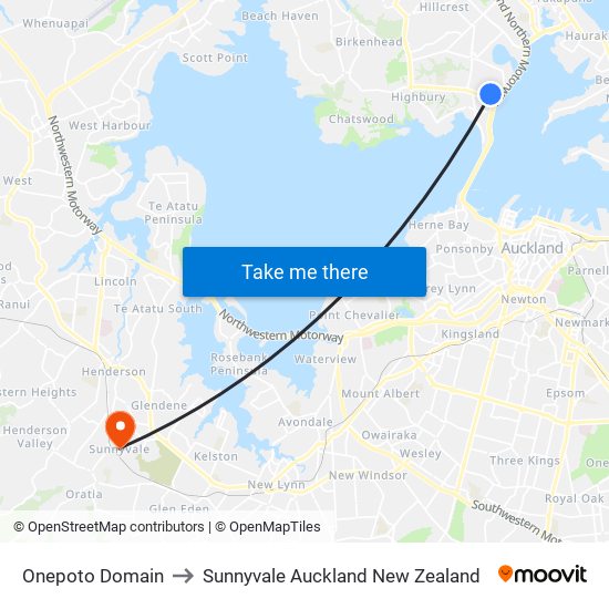 Onepoto Domain to Sunnyvale Auckland New Zealand map