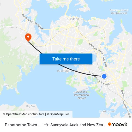 Papatoetoe Town Hall to Sunnyvale Auckland New Zealand map