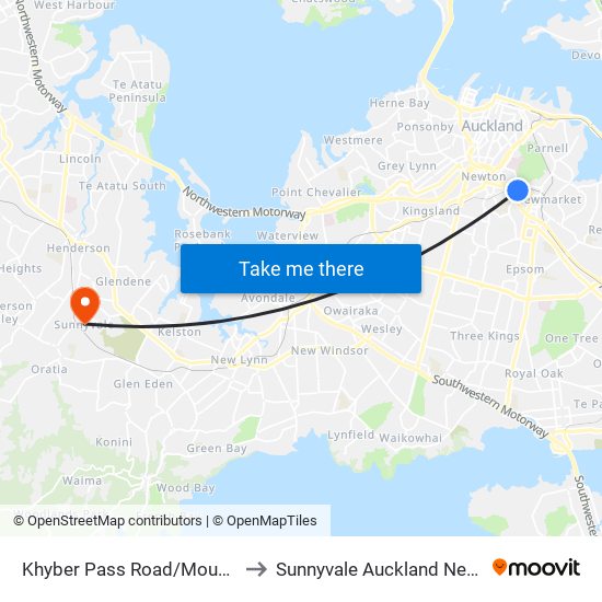 Khyber Pass Road/Mountain Road to Sunnyvale Auckland New Zealand map