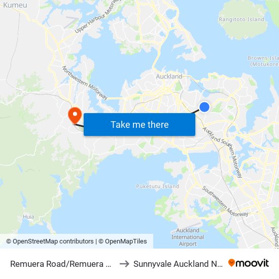 Remuera Road/Remuera Village Shops to Sunnyvale Auckland New Zealand map