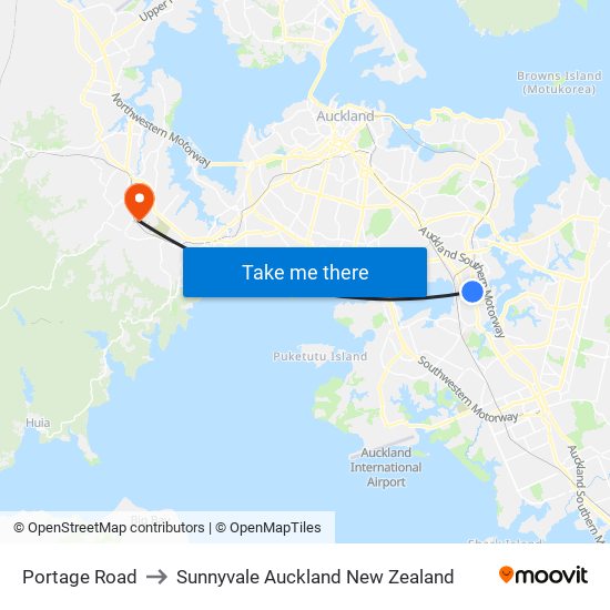 Portage Road to Sunnyvale Auckland New Zealand map