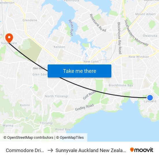Commodore Drive to Sunnyvale Auckland New Zealand map