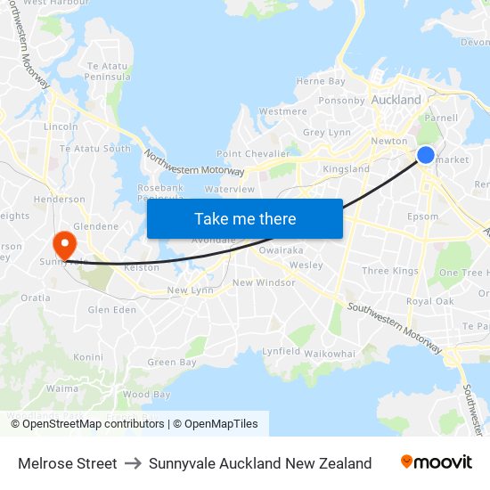 Melrose Street to Sunnyvale Auckland New Zealand map