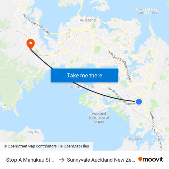 Stop A Manukau Station to Sunnyvale Auckland New Zealand map