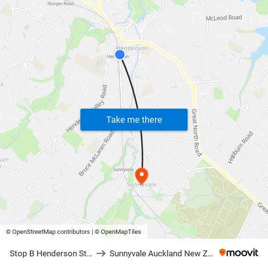 Stop B Henderson Station to Sunnyvale Auckland New Zealand map