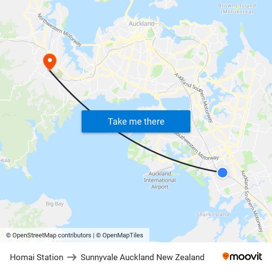 Homai Station to Sunnyvale Auckland New Zealand map