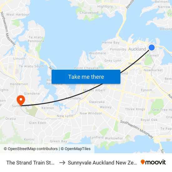 The Strand Train Station to Sunnyvale Auckland New Zealand map