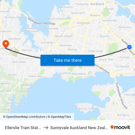 Ellerslie Train Station to Sunnyvale Auckland New Zealand map