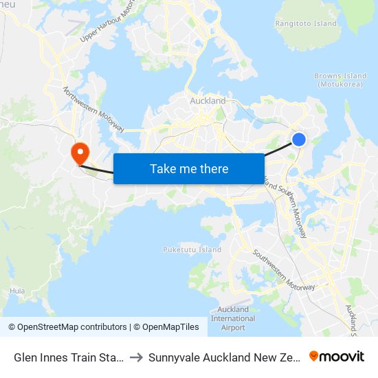 Glen Innes Train Station to Sunnyvale Auckland New Zealand map