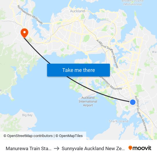 Manurewa Train Station to Sunnyvale Auckland New Zealand map