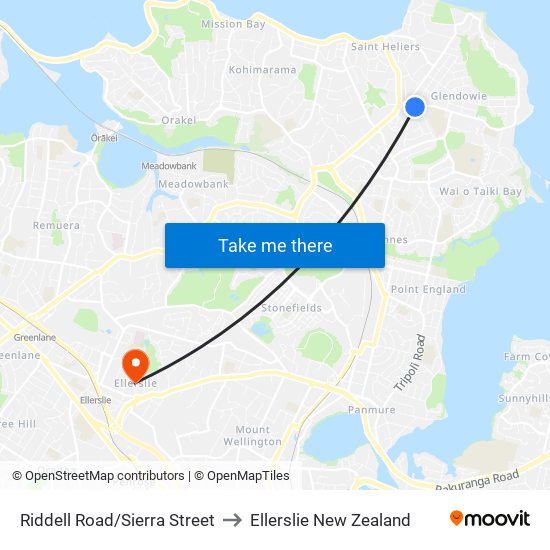 Riddell Road/Sierra Street to Ellerslie New Zealand map