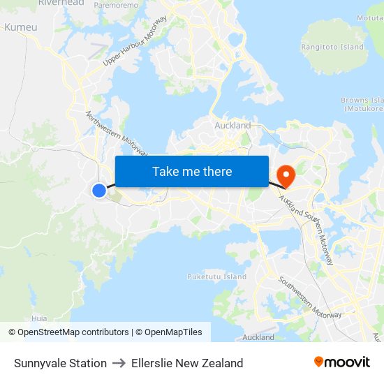 Sunnyvale Station to Ellerslie New Zealand map