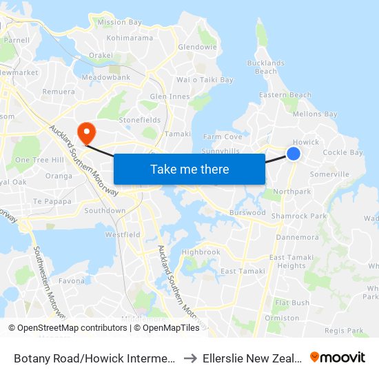 Botany Road/Howick Intermediate to Ellerslie New Zealand map