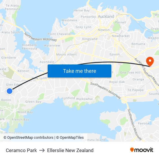 Ceramco Park to Ellerslie New Zealand map