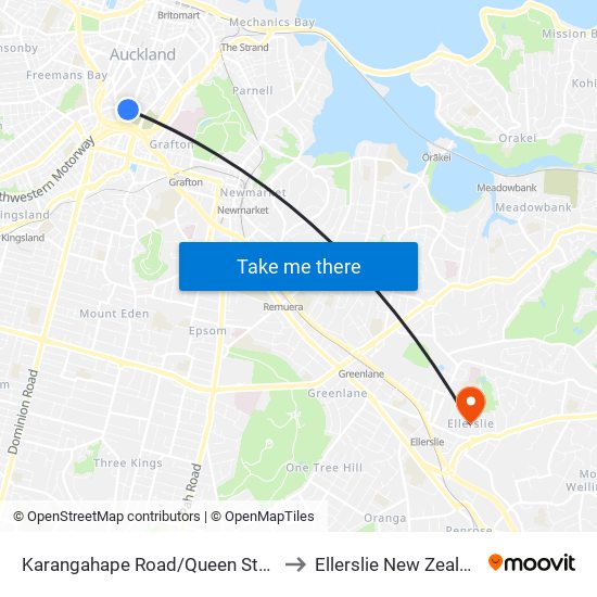 Karangahape Road/Queen Street to Ellerslie New Zealand map