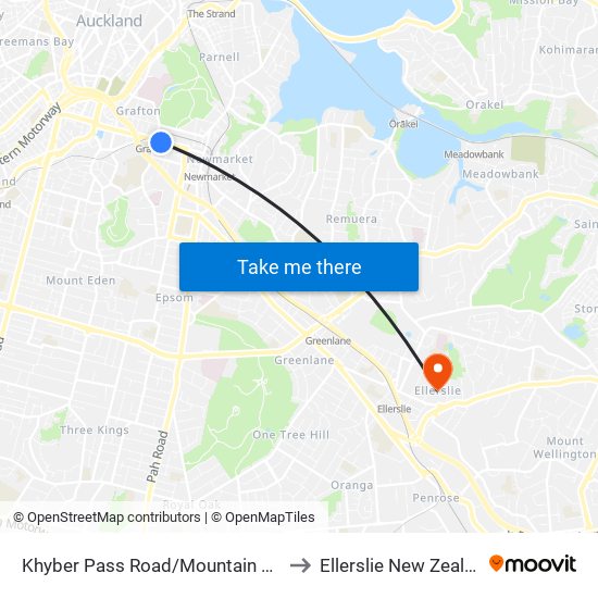 Khyber Pass Road/Mountain Road to Ellerslie New Zealand map