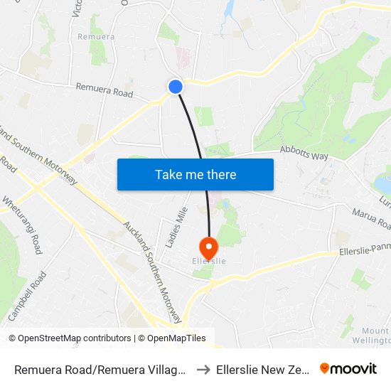 Remuera Road/Remuera Village Shops to Ellerslie New Zealand map