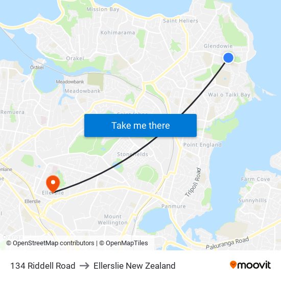 134 Riddell Road to Ellerslie New Zealand map