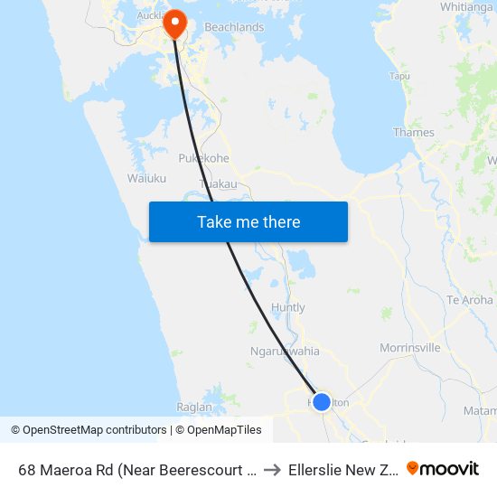 68 Maeroa Rd (Near Beerescourt Tennis Club) to Ellerslie New Zealand map