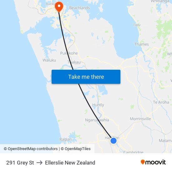 291 Grey St to Ellerslie New Zealand map