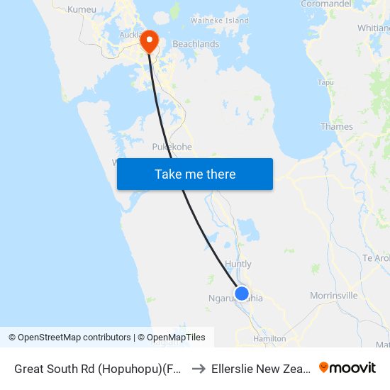 Great South Rd (Hopuhopu)(Fox Rd) to Ellerslie New Zealand map