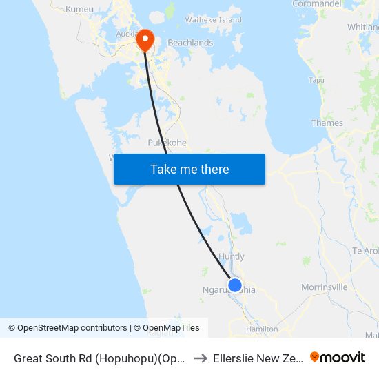 Great South Rd (Hopuhopu)(Opp Fox Rd) to Ellerslie New Zealand map