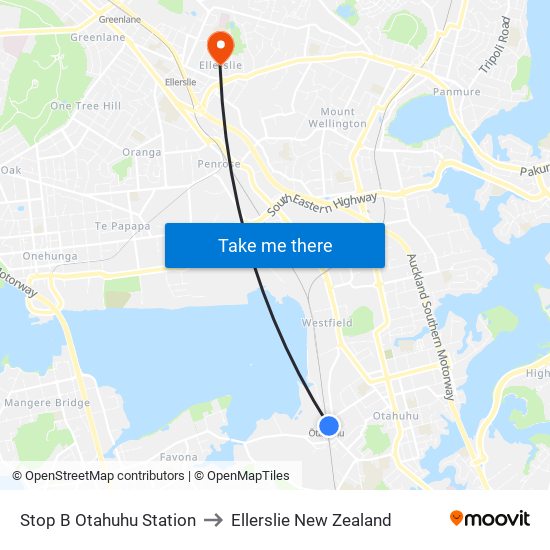 Stop B Otahuhu Station to Ellerslie New Zealand map