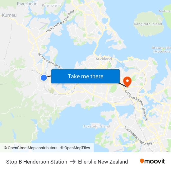 Stop B Henderson Station to Ellerslie New Zealand map