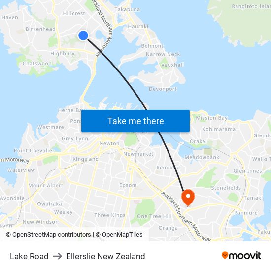 Lake Road to Ellerslie New Zealand map