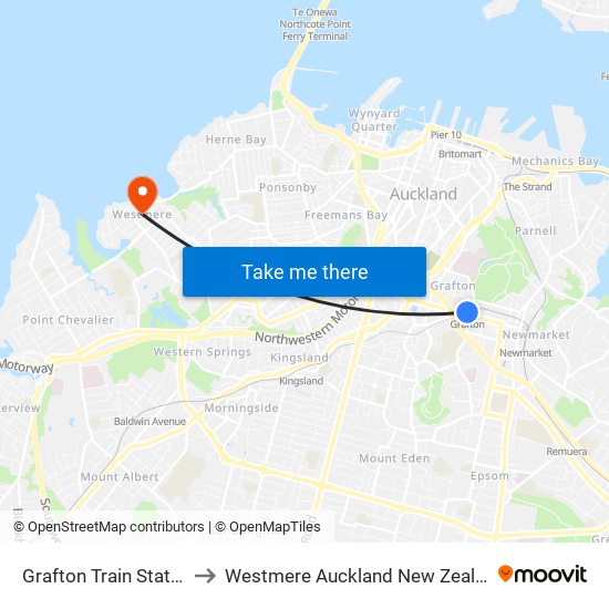 Grafton Train Station to Westmere Auckland New Zealand map