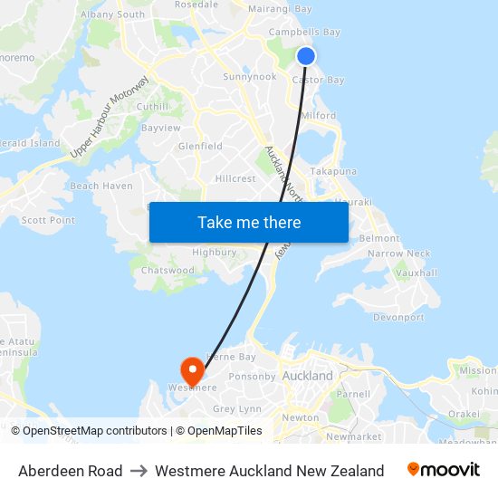 Aberdeen Road to Westmere Auckland New Zealand map