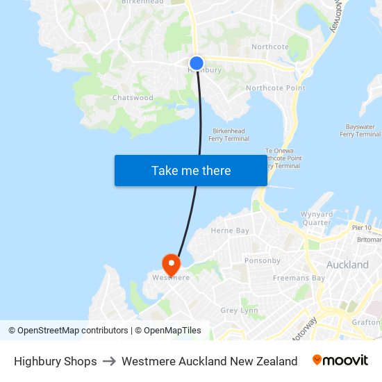 Highbury Shops to Westmere Auckland New Zealand map