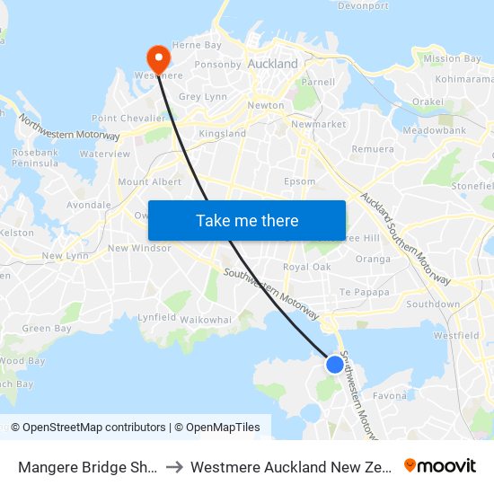 Mangere Bridge Shops to Westmere Auckland New Zealand map