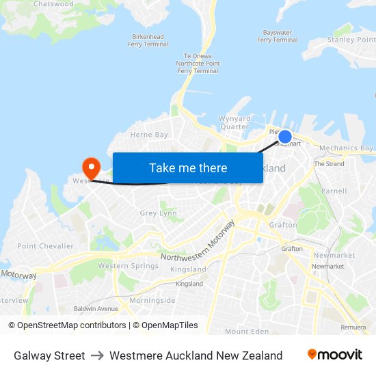 Galway Street to Westmere Auckland New Zealand map