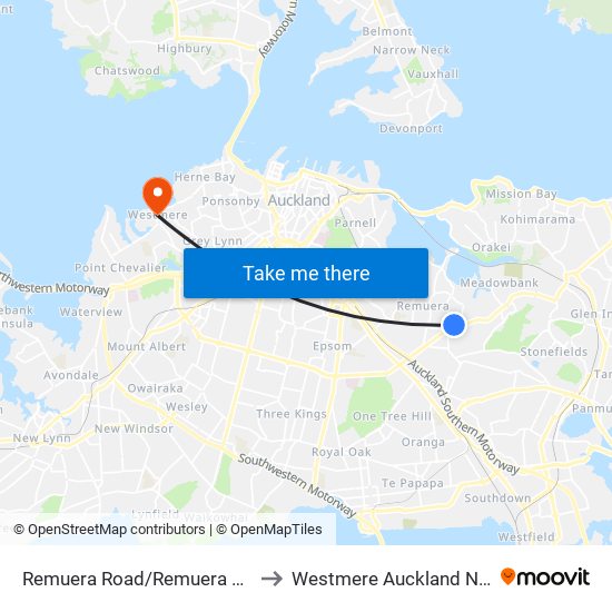 Remuera Road/Remuera Village Shops to Westmere Auckland New Zealand map