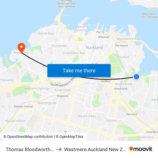 Thomas Bloodworth Park to Westmere Auckland New Zealand map