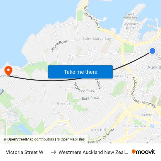 Victoria Street West to Westmere Auckland New Zealand map