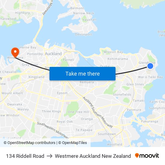 134 Riddell Road to Westmere Auckland New Zealand map